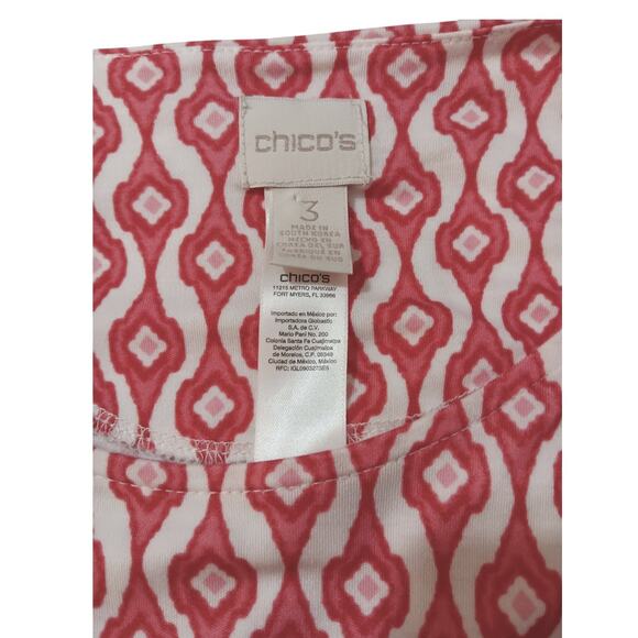 CHICO'S 3 Long Tunic‎ Top Modal Shirt XL Short Sleeves Soft Red White Geometric - Picture 5 of 9